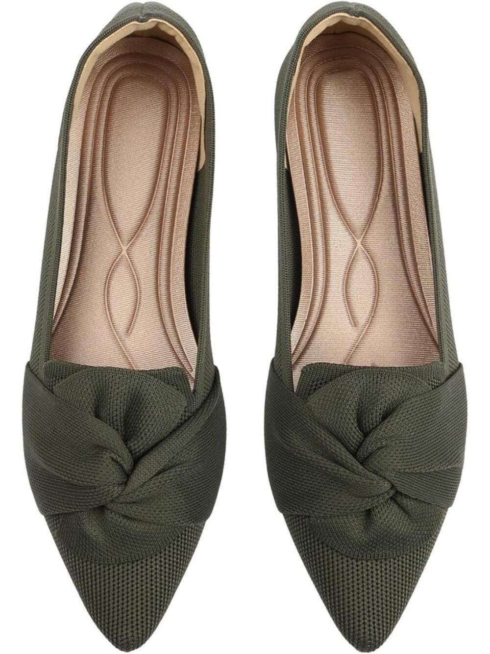 Women's Green Pointed Toe Ballet With Bow Comfortable Knit Dressy Flats Shoes